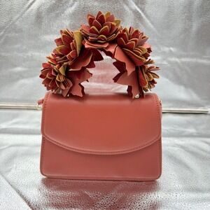 Zara Floral Top Handle Crossbody Bag Small Terracotta Orange Excellent Condition